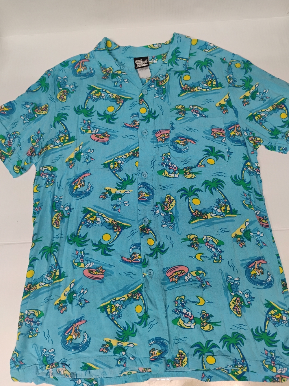 Vintage Tom And Jerry Tropical Print Short Sleeve Shirt Button Up